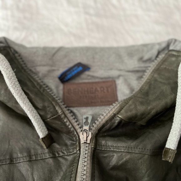 Olive Hooded Leather Jacket - Picture 5 of 5